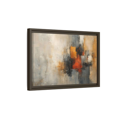 Side Mockup 5. Abstract Abstract Forms Orange Grey Abstract shown as stretched canvas wall art