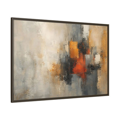 Side Mockup 8. Abstract Abstract Forms Orange Grey Abstract shown as stretched canvas wall art