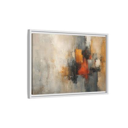 Side Mockup 1. Abstract Abstract Forms Orange Grey Abstract shown as stretched canvas wall art