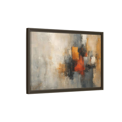 Side Mockup 2. Abstract Abstract Forms Orange Grey Abstract shown as stretched canvas wall art