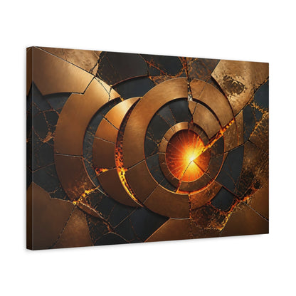 Side Mockup 3. Abstract Fractured Bronze Circles shown as canvas print