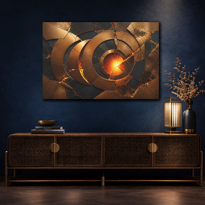Mockup 4. Abstract Fractured Bronze Circles shown as canvas print