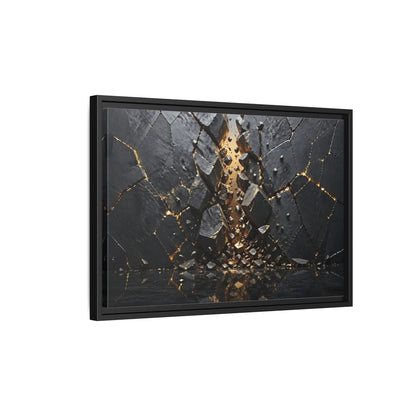 Side Mockup 3. Abstract Fractured Rock Black And Gold shown as stretched canvas wall art