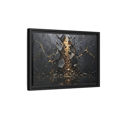 Side Mockup 6. Abstract Fractured Rock Black And Gold shown as stretched canvas wall art