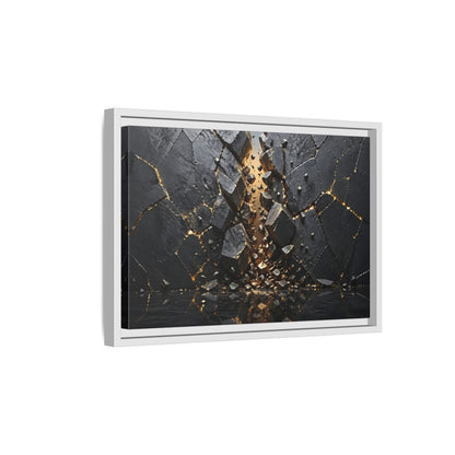 Side Mockup 4. Abstract Fractured Rock Black And Gold shown as stretched canvas wall art