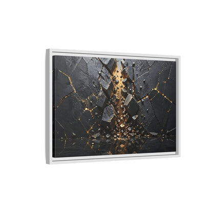 Side Mockup 1. Abstract Fractured Rock Black And Gold shown as stretched canvas wall art