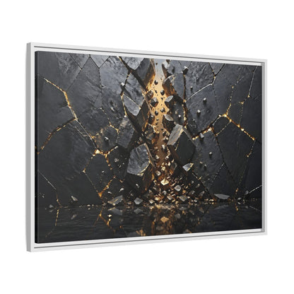 Side Mockup 9. Abstract Fractured Rock Black And Gold shown as stretched canvas wall art