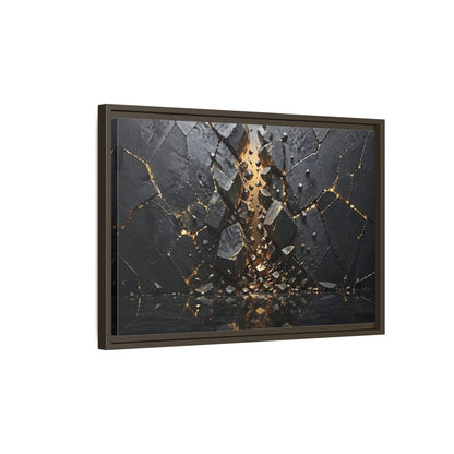 Side Mockup 2. Abstract Fractured Rock Black And Gold shown as stretched canvas wall art