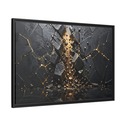 Side Mockup 13. Abstract Fractured Rock Black And Gold shown as stretched canvas wall art