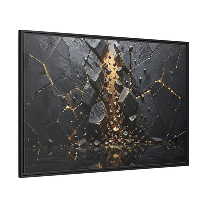 Side Mockup 12. Abstract Fractured Rock Black And Gold shown as stretched canvas wall art