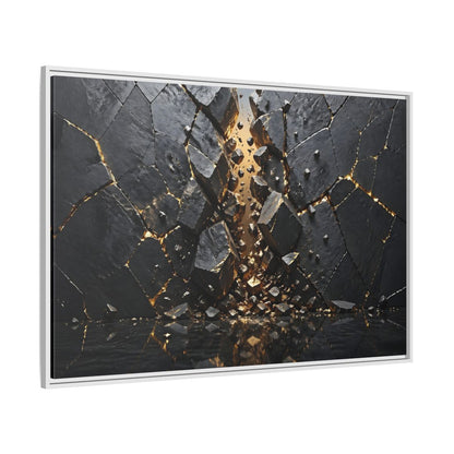 Side Mockup 7. Abstract Fractured Rock Black And Gold shown as stretched canvas wall art