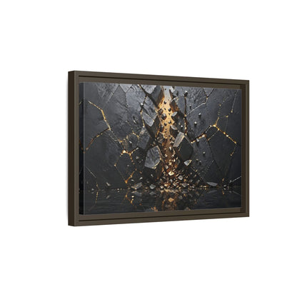 Side Mockup 5. Abstract Fractured Rock Black And Gold shown as stretched canvas wall art