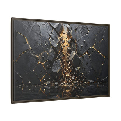 Side Mockup 8. Abstract Fractured Rock Black And Gold shown as stretched canvas wall art