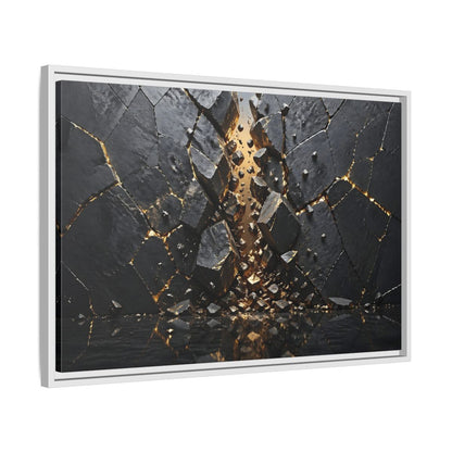 Side Mockup 10. Abstract Fractured Rock Black And Gold shown as stretched canvas wall art