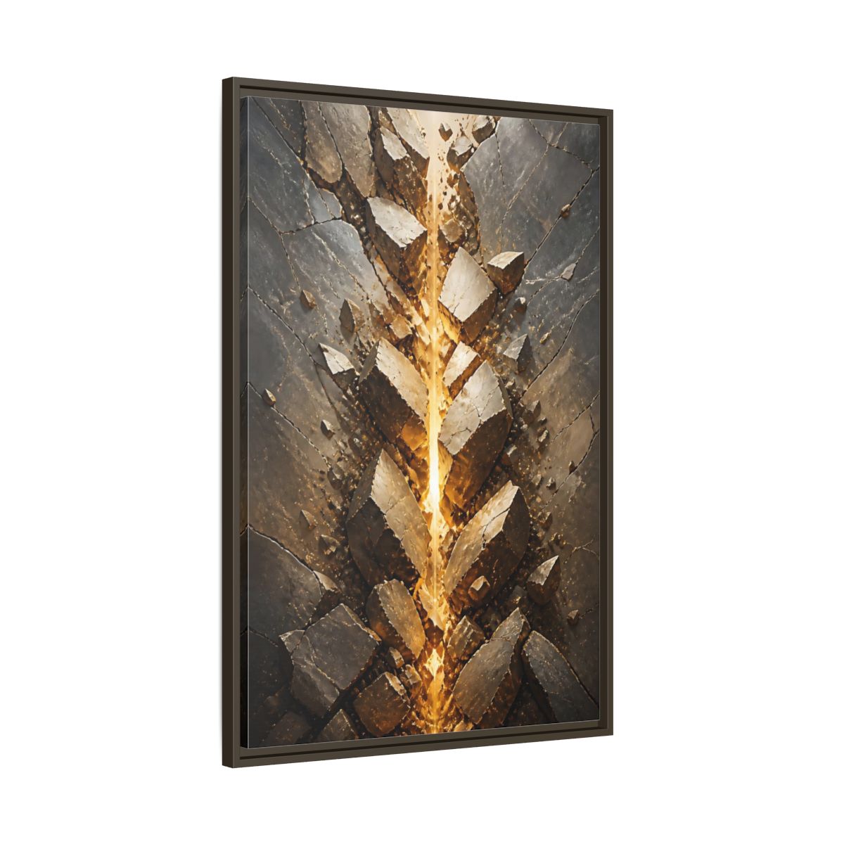 Abstract Fractured Rock Gold and Gray Framed Canvas Wall Art - Living Room, Above Sofa shown as canvas wall art