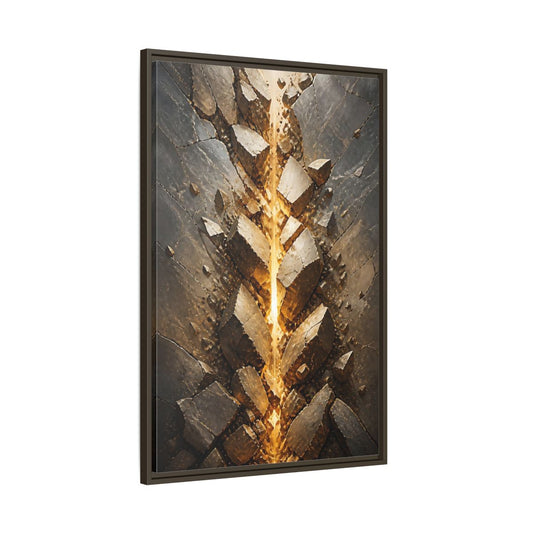 Main Mockup. Abstract Fractured Rock Gold And Gray shown as stretched canvas wall art