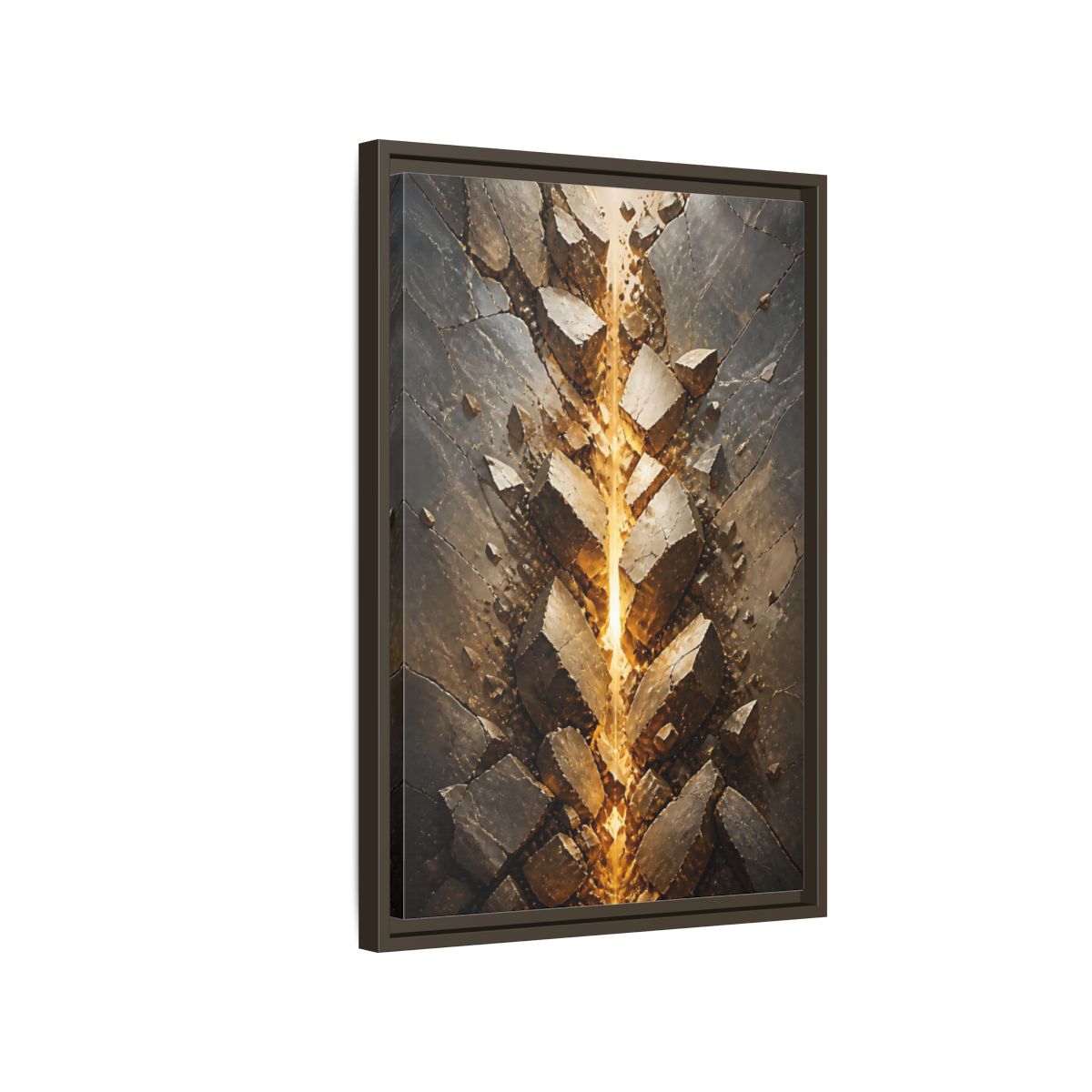 Abstract Fractured Rock Gold and Gray Framed Canvas Wall Art - Living Room, Above Sofa shown as canvas wall art