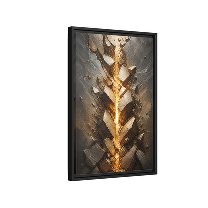 Abstract Fractured Rock Gold and Gray Framed Canvas Wall Art - Living Room, Above Sofa shown as canvas wall art