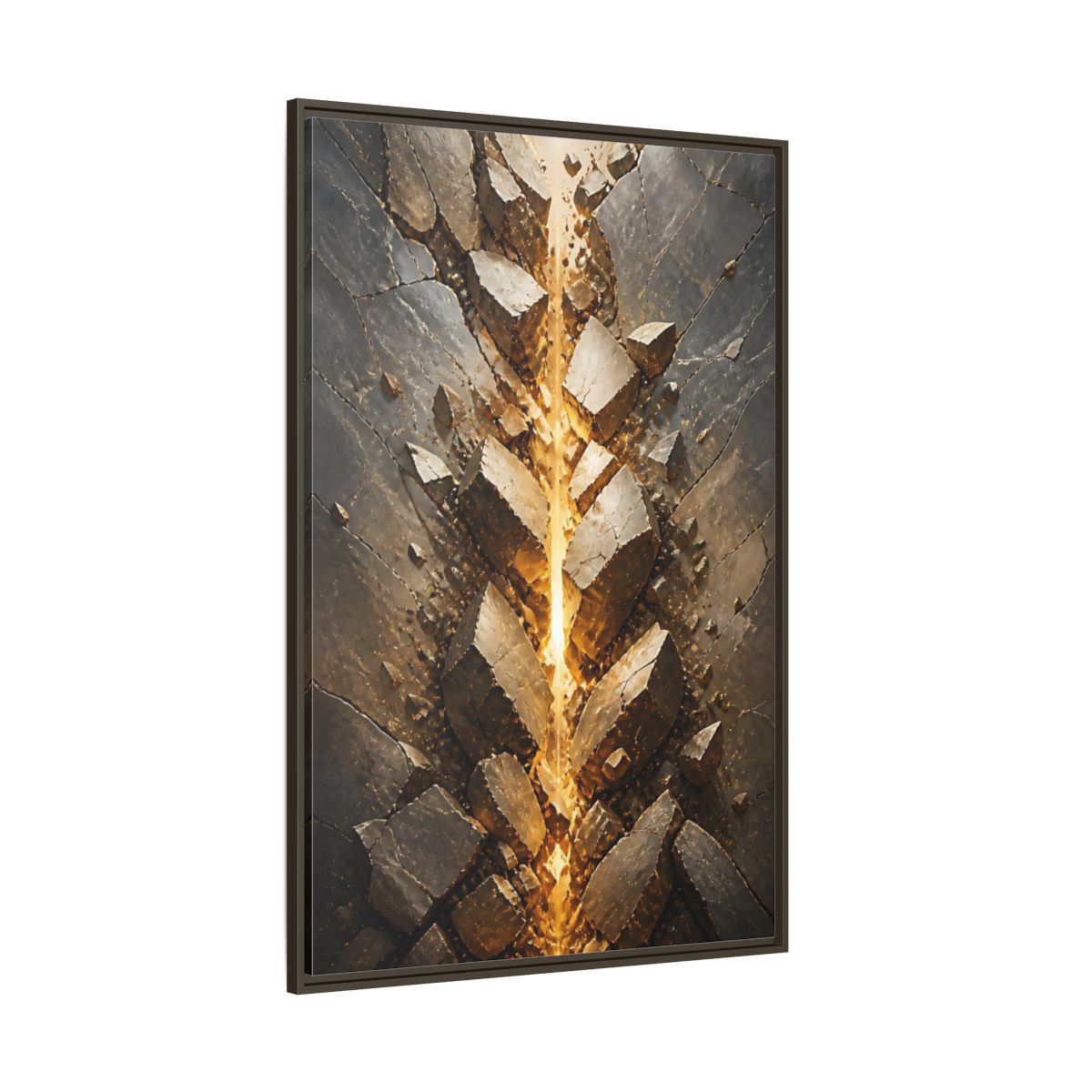 Abstract Fractured Rock Gold and Gray Framed Canvas Wall Art - Living Room, Above Sofa shown as canvas wall art
