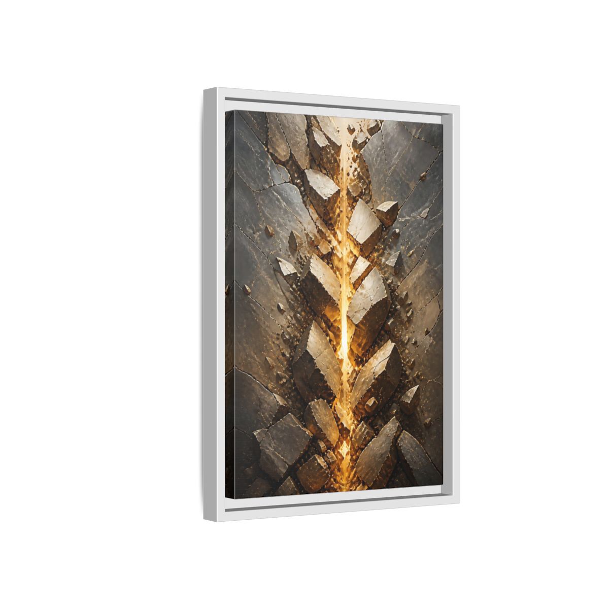 Abstract Fractured Rock Gold and Gray Framed Canvas Wall Art - Living Room, Above Sofa shown as canvas wall art