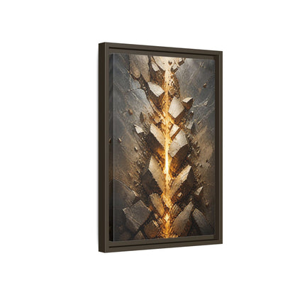 Abstract Fractured Rock Gold and Gray Framed Canvas Wall Art - Living Room, Above Sofa shown as canvas wall art