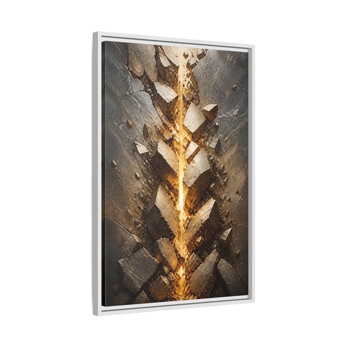 Abstract Fractured Rock Gold and Gray Framed Canvas Wall Art - Living Room, Above Sofa shown as canvas wall art