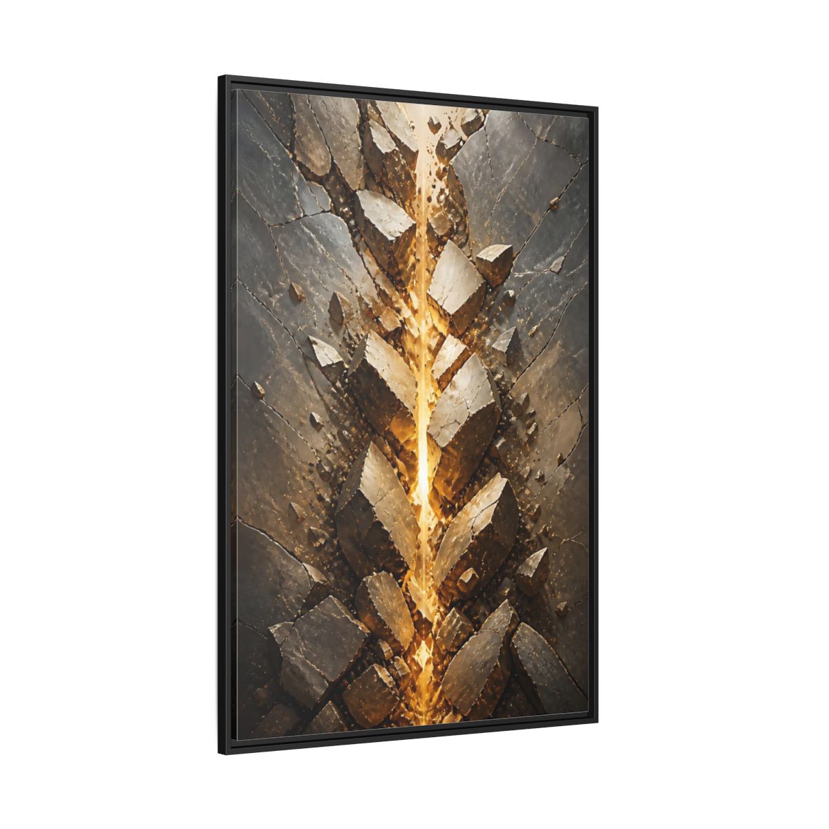 Abstract Fractured Rock Gold and Gray Framed Canvas Wall Art - Living Room, Above Sofa shown as canvas wall art
