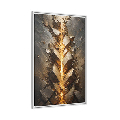 Abstract Fractured Rock Gold and Gray Framed Canvas Wall Art - Living Room, Above Sofa shown as canvas wall art