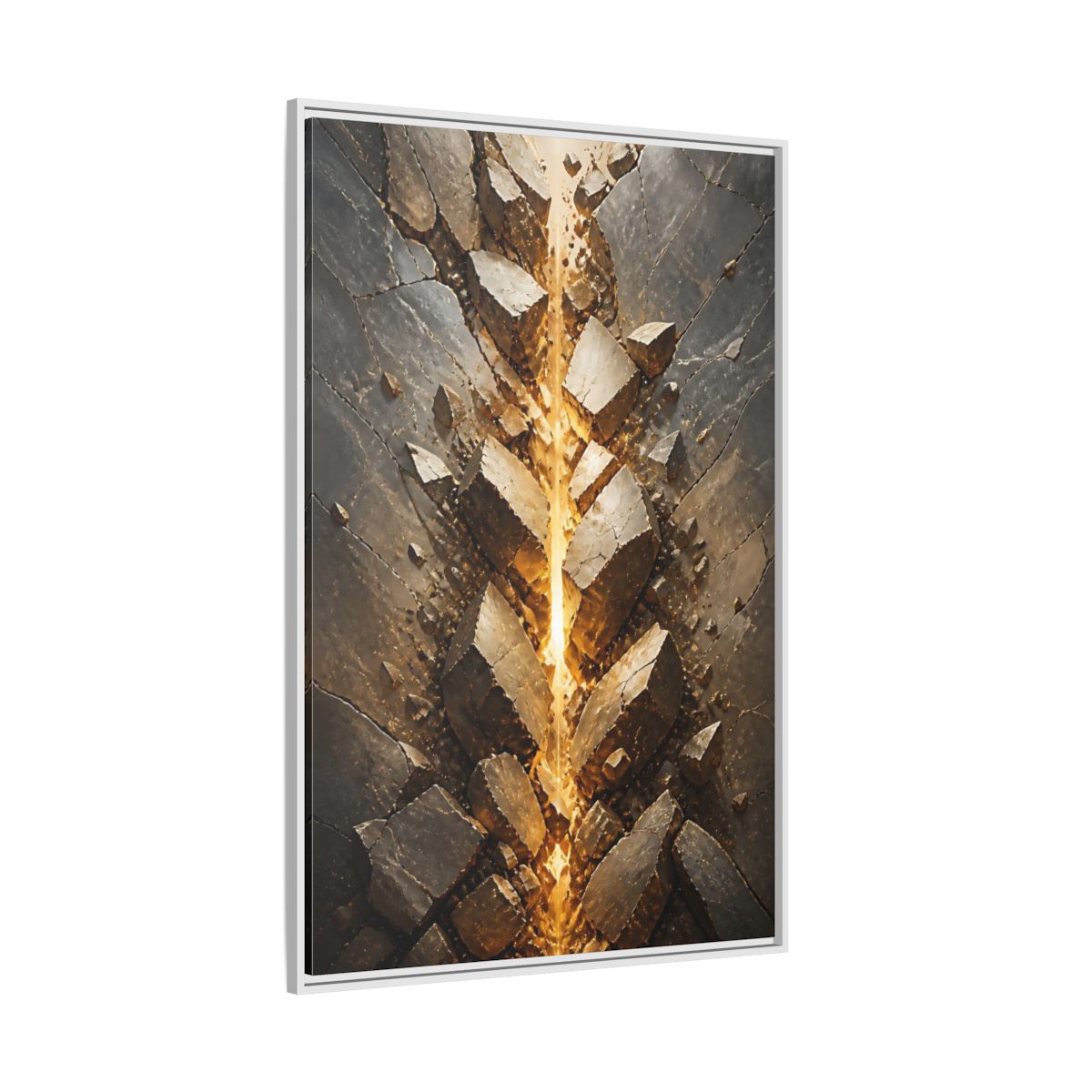 Abstract Fractured Rock Gold and Gray Framed Canvas Wall Art - Living Room, Above Sofa shown as canvas wall art