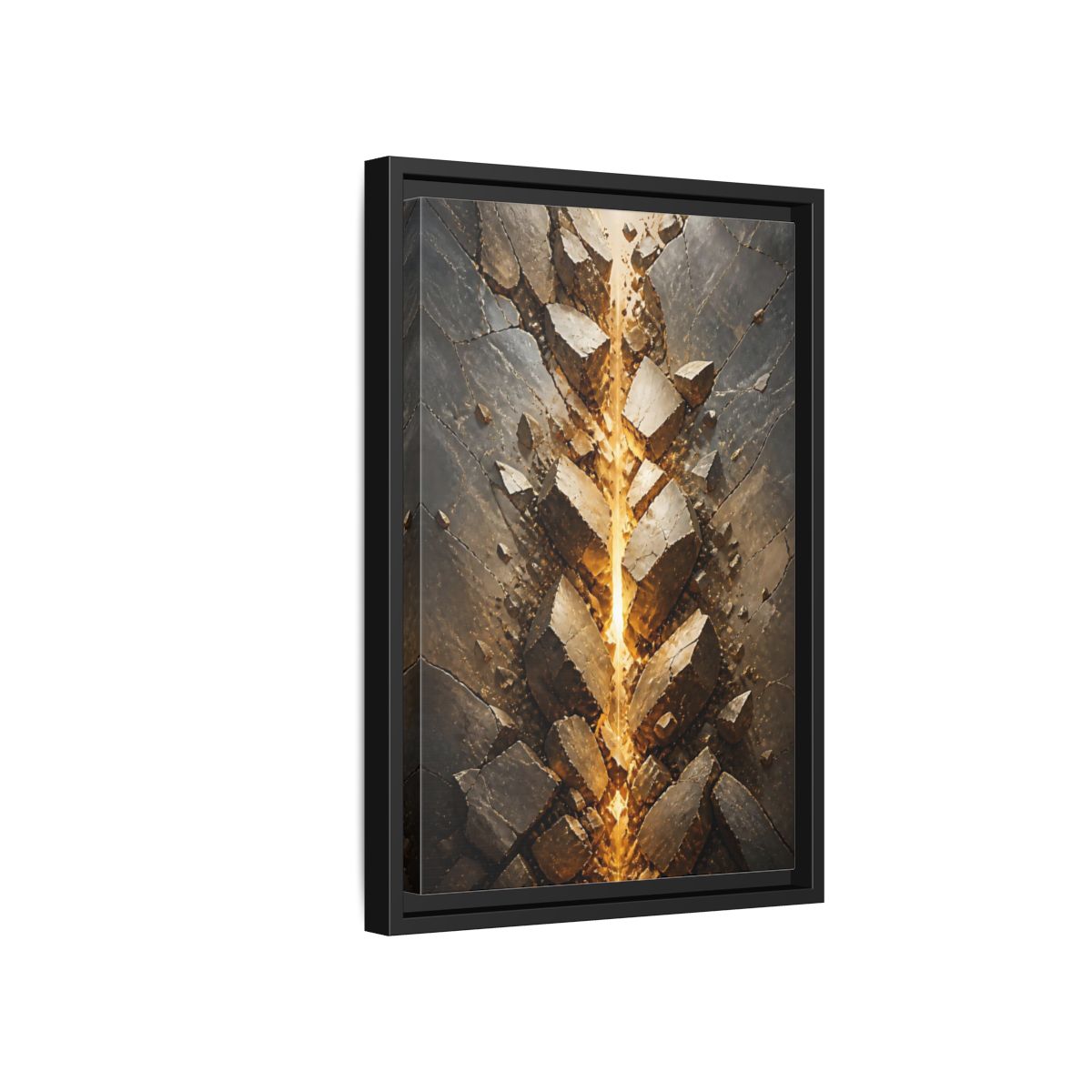 Abstract Fractured Rock Gold and Gray Framed Canvas Wall Art - Living Room, Above Sofa shown as canvas wall art
