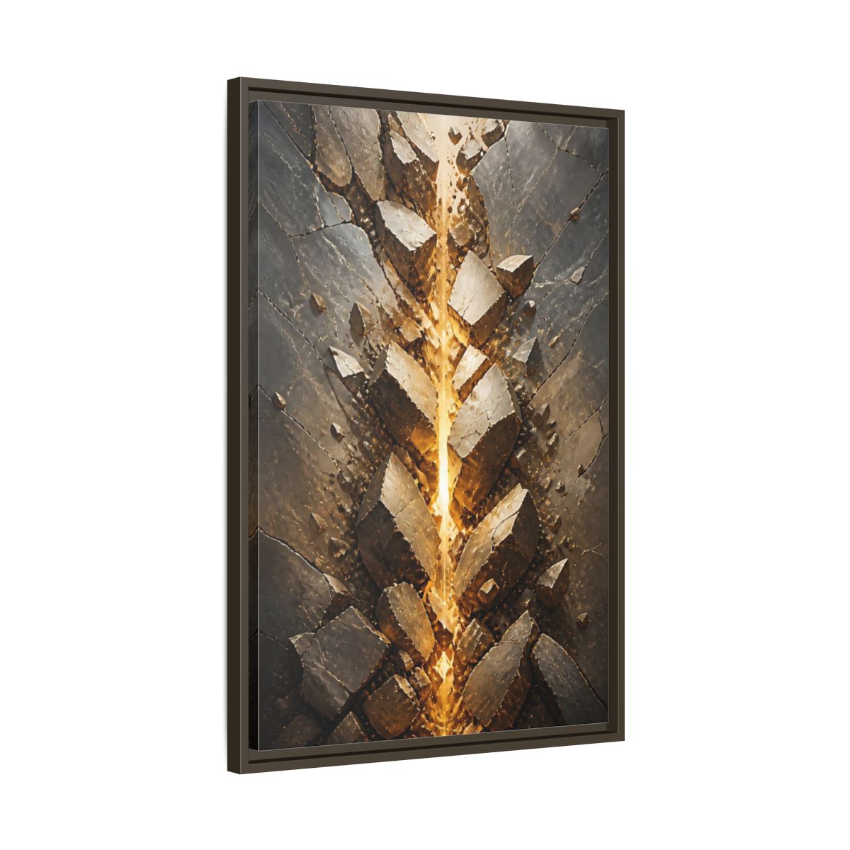 Abstract Fractured Rock Gold and Gray Framed Canvas Wall Art - Living Room, Above Sofa shown as canvas wall art