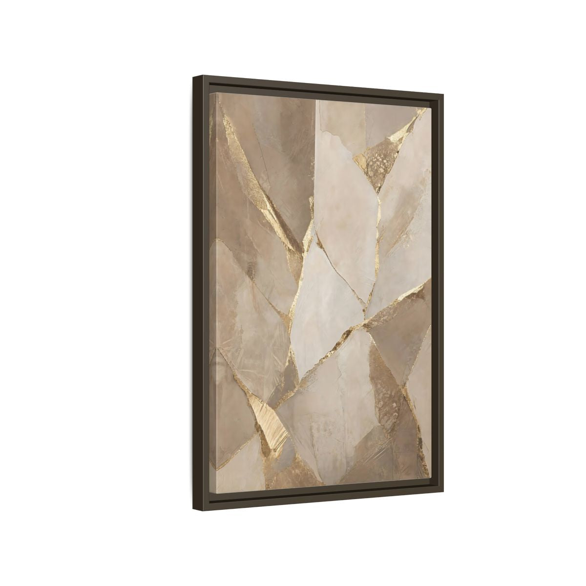 Side Mockup 2. Abstract Fractured Texture Gold Beige Texture shown as stretched canvas wall art