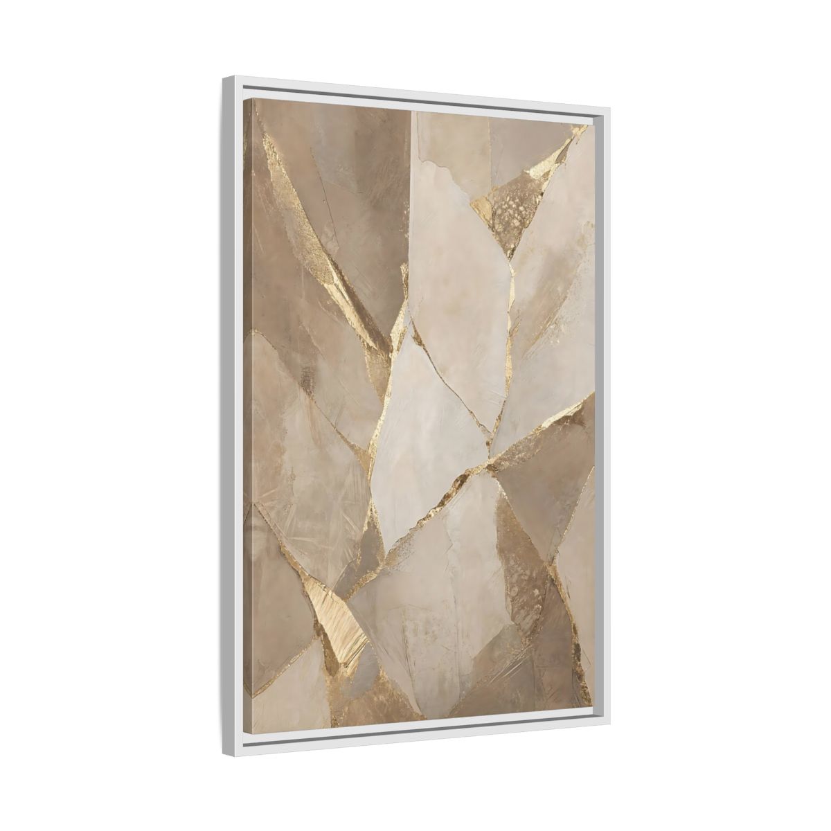 Side Mockup 10. Abstract Fractured Texture Gold Beige Texture shown as stretched canvas wall art