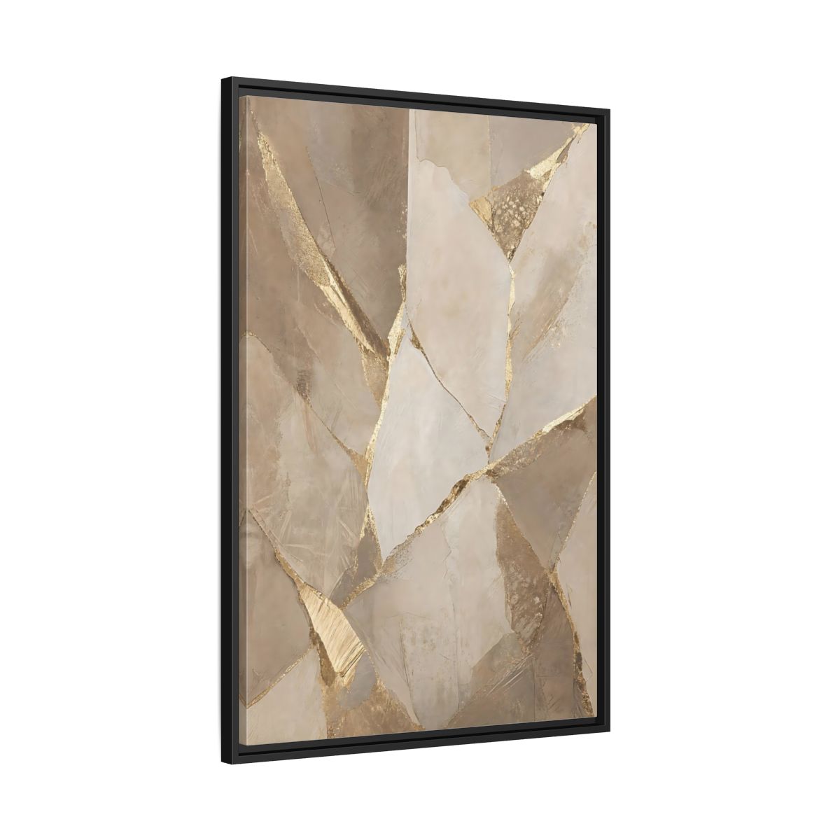 Side Mockup 13. Abstract Fractured Texture Gold Beige Texture shown as stretched canvas wall art