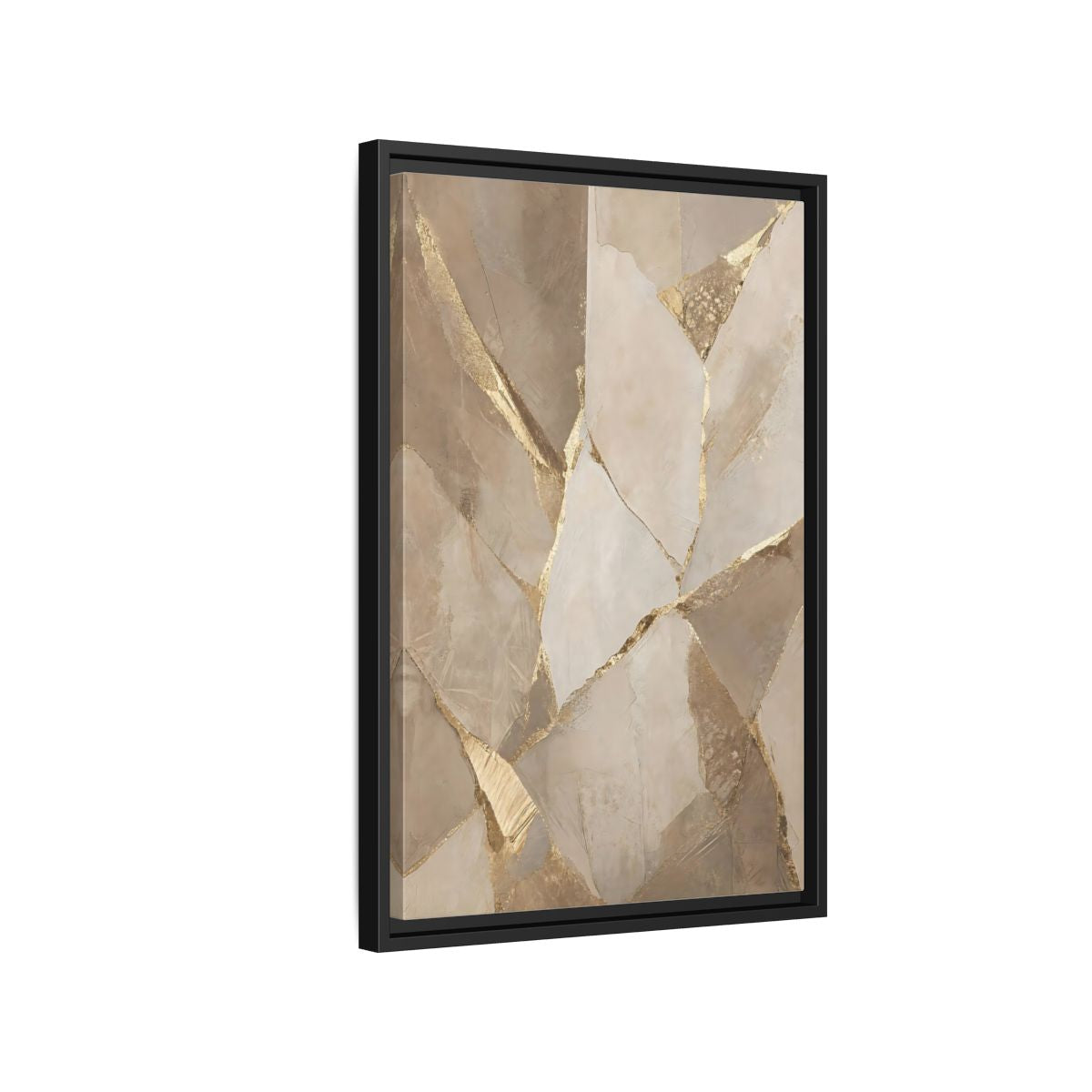Side Mockup 3. Abstract Fractured Texture Gold Beige Texture shown as stretched canvas wall art