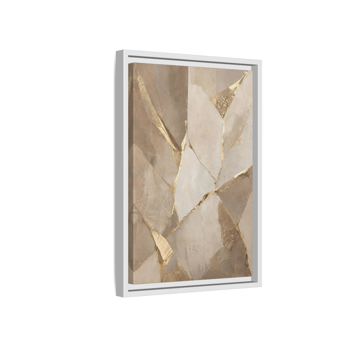 Side Mockup 4. Abstract Fractured Texture Gold Beige Texture shown as stretched canvas wall art