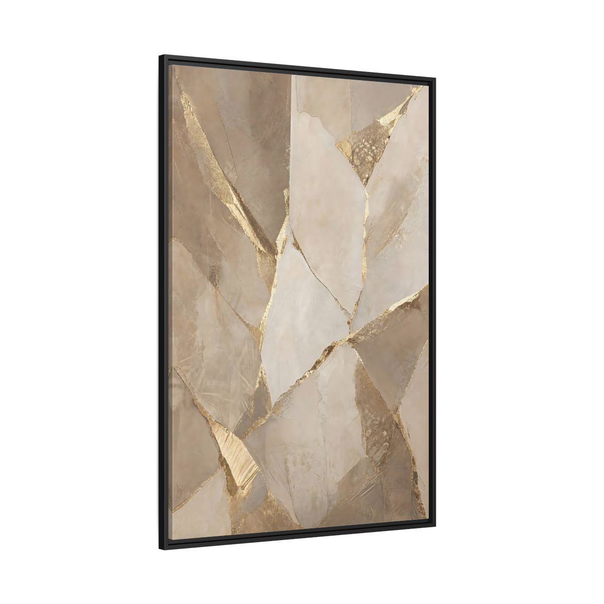 Side Mockup 12. Abstract Fractured Texture Gold Beige Texture shown as stretched canvas wall art