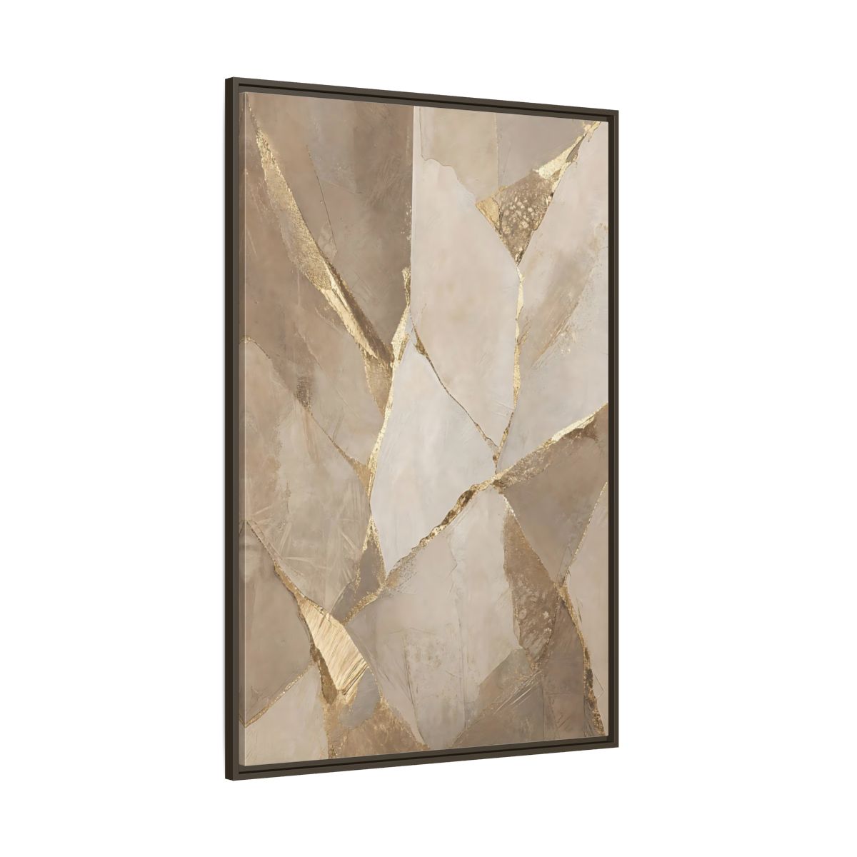 Side Mockup 8. Abstract Fractured Texture Gold Beige Texture shown as stretched canvas wall art