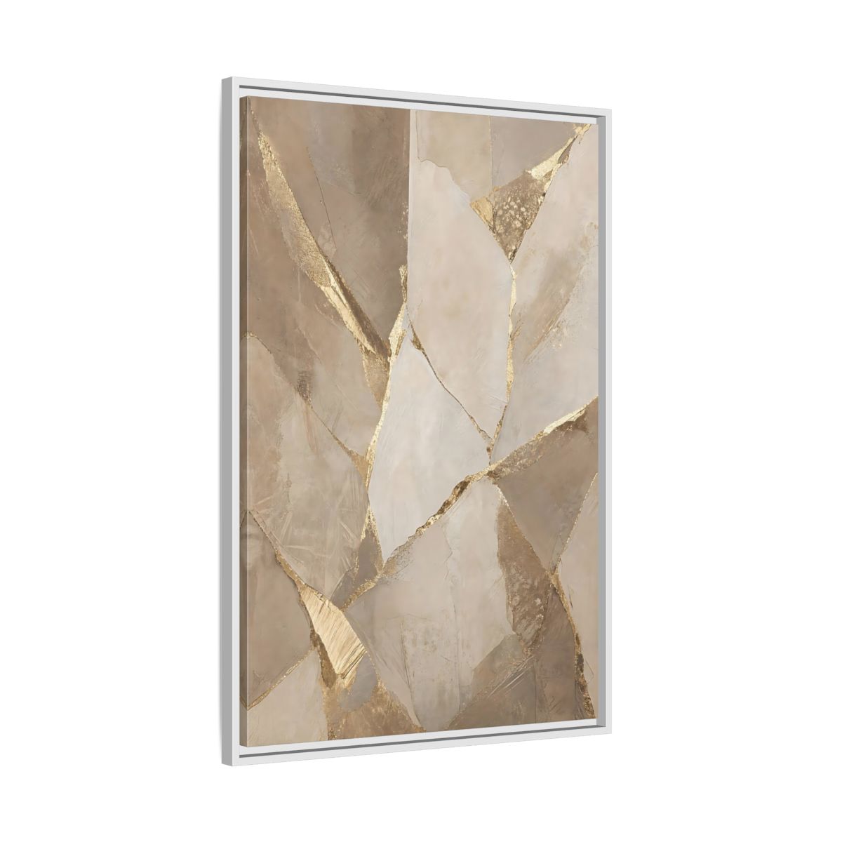 Side Mockup 9. Abstract Fractured Texture Gold Beige Texture shown as stretched canvas wall art