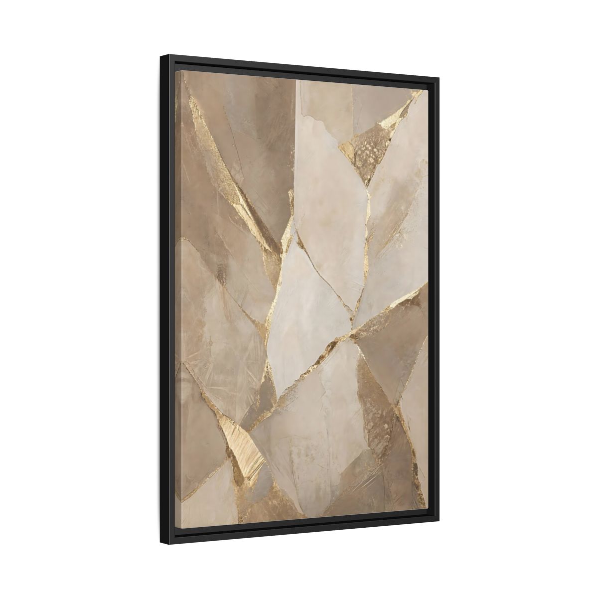 Side Mockup 14. Abstract Fractured Texture Gold Beige Texture shown as stretched canvas wall art
