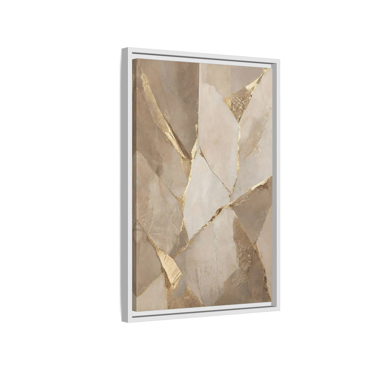 Side Mockup 1. Abstract Fractured Texture Gold Beige Texture shown as stretched canvas wall art