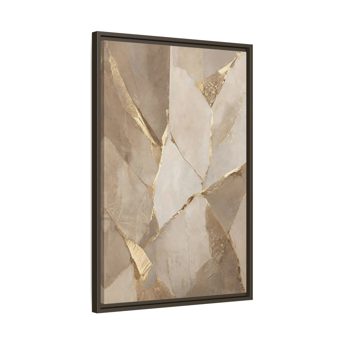 Side Mockup 11. Abstract Fractured Texture Gold Beige Texture shown as stretched canvas wall art