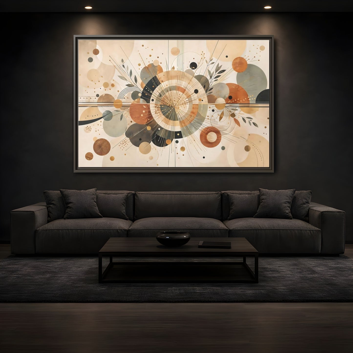 Mockup 3. Abstract Geometric Abstraction Warm Tones Abstract shown as stretched canvas wall art