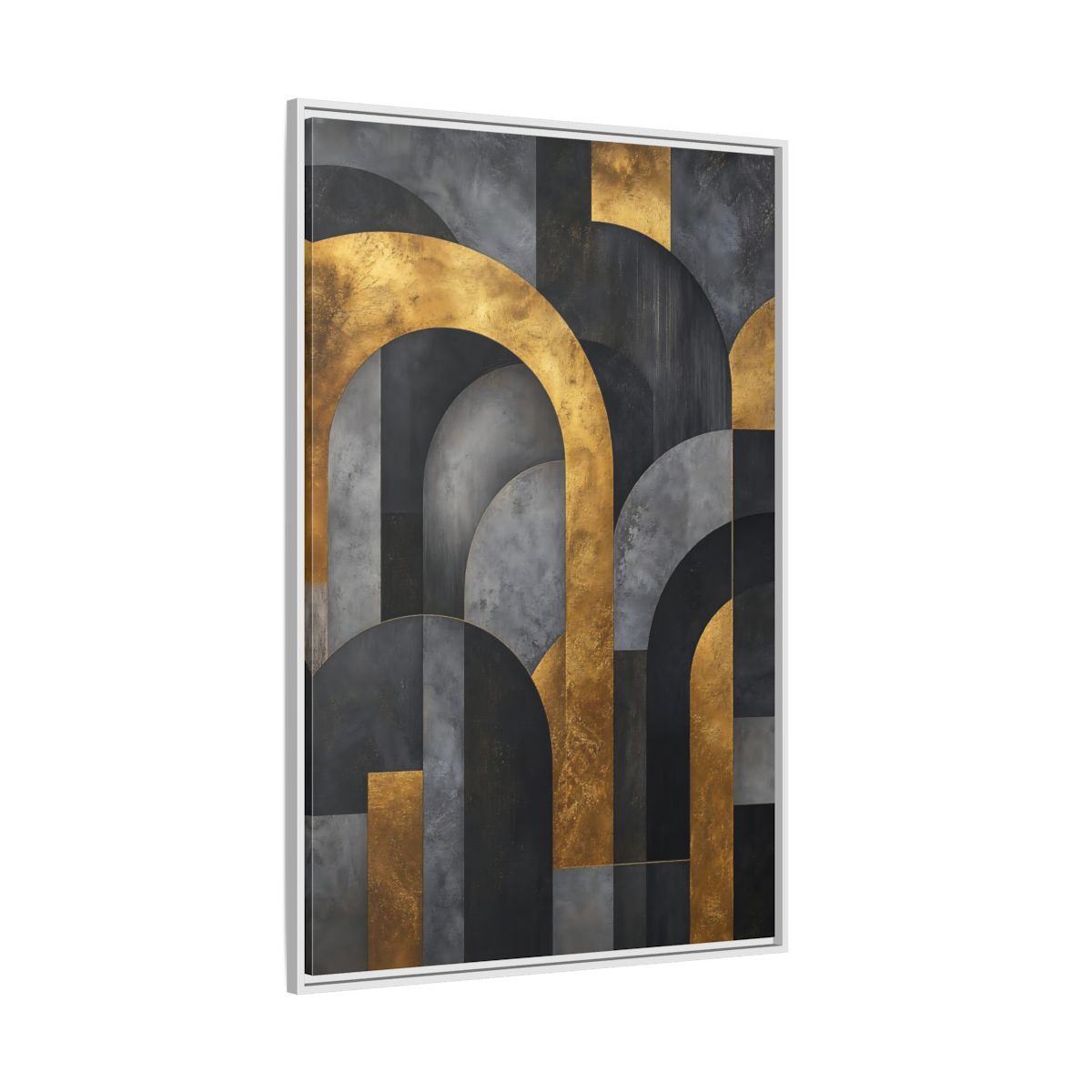 Side Mockup 7. Abstract Geometric Arches Gold And Gray shown as stretched canvas wall art