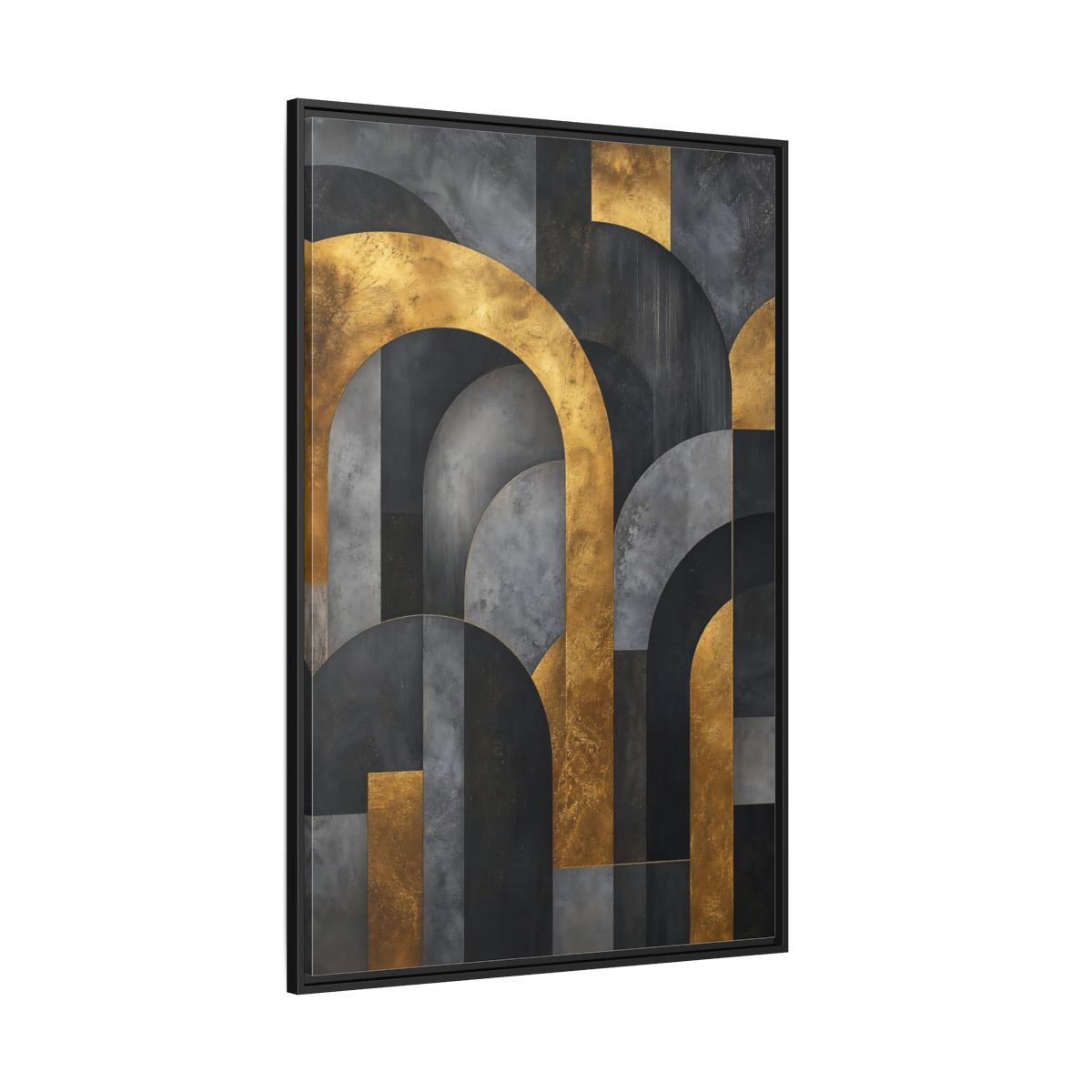 Side Mockup 12. Abstract Geometric Arches Gold And Gray shown as stretched canvas wall art