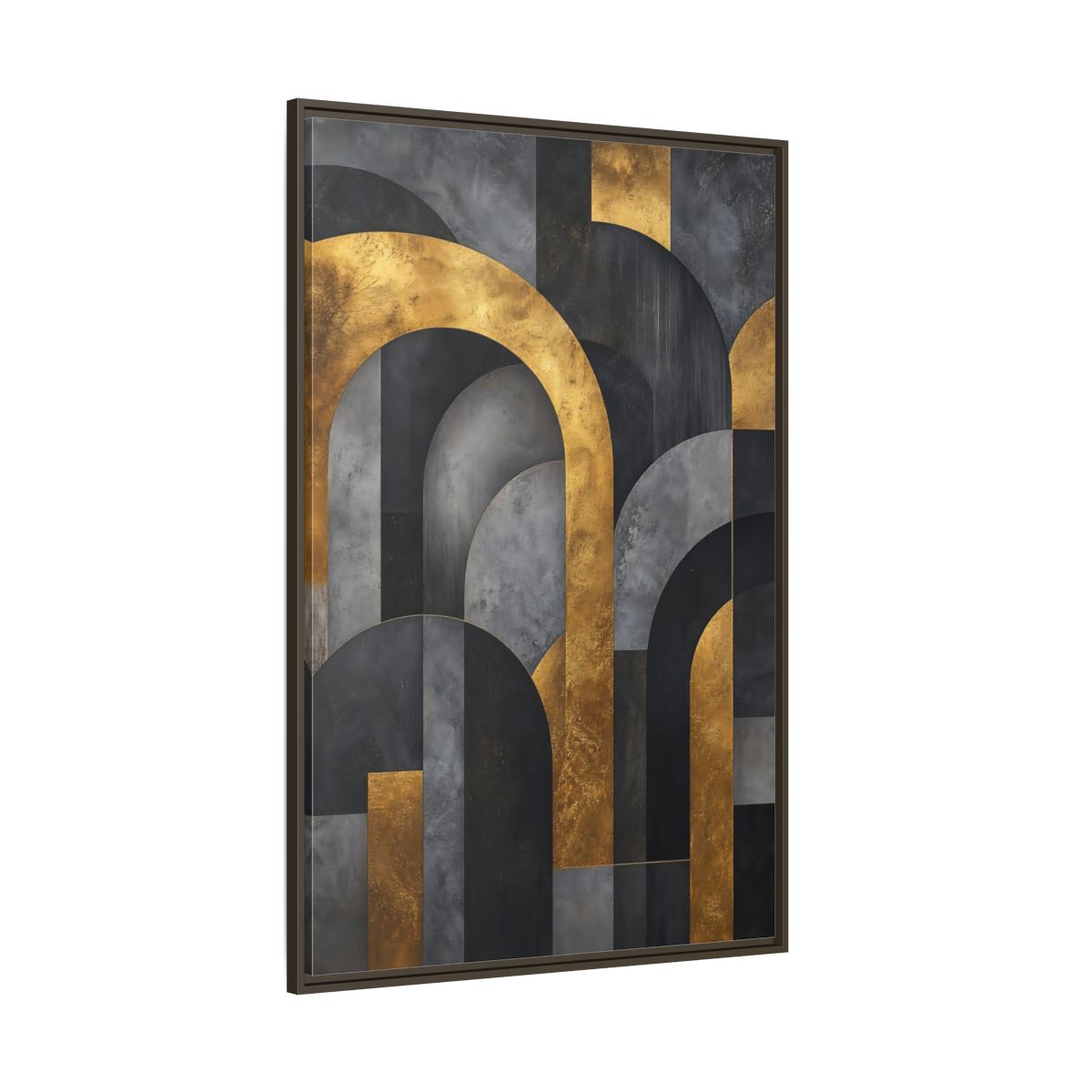 Side Mockup 8. Abstract Geometric Arches Gold And Gray shown as stretched canvas wall art