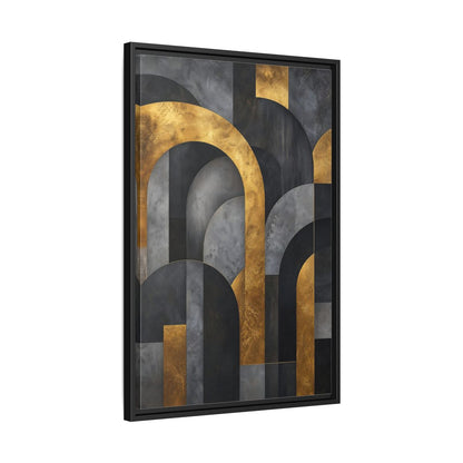 Side Mockup 14. Abstract Geometric Arches Gold And Gray shown as stretched canvas wall art