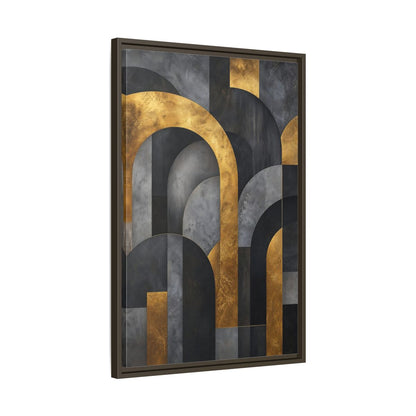 Side Mockup 11. Abstract Geometric Arches Gold And Gray shown as stretched canvas wall art