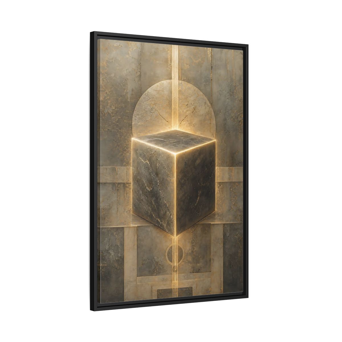 Side Mockup 13. Abstract Geometric Cube Brown And Gold shown as stretched canvas wall art