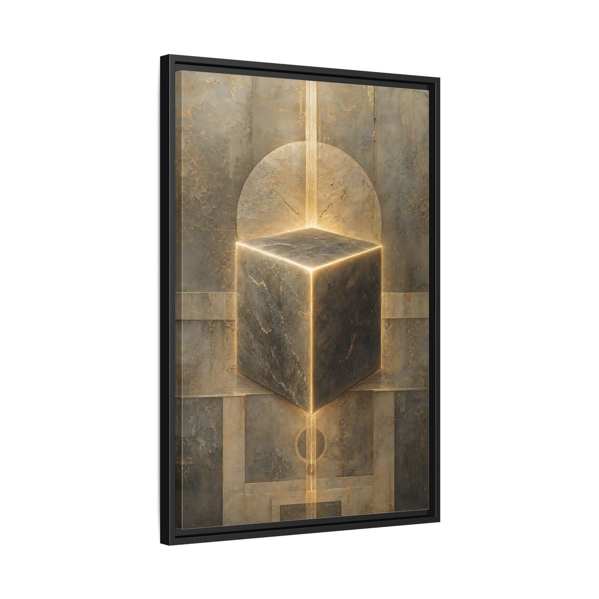 Side Mockup 14. Abstract Geometric Cube Brown And Gold shown as stretched canvas wall art